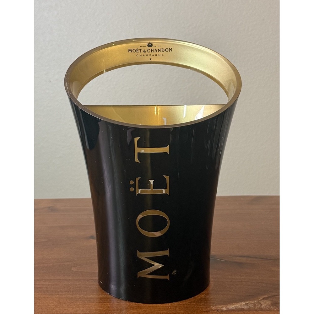 Rare Moët & Chandon Champagne Ice Bucket Cooler Black & Gold Acrylic Display